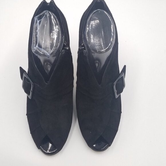Vaneli Suede Patent Leather Bootie Peep Toe Buckle - Picture 2 of 11